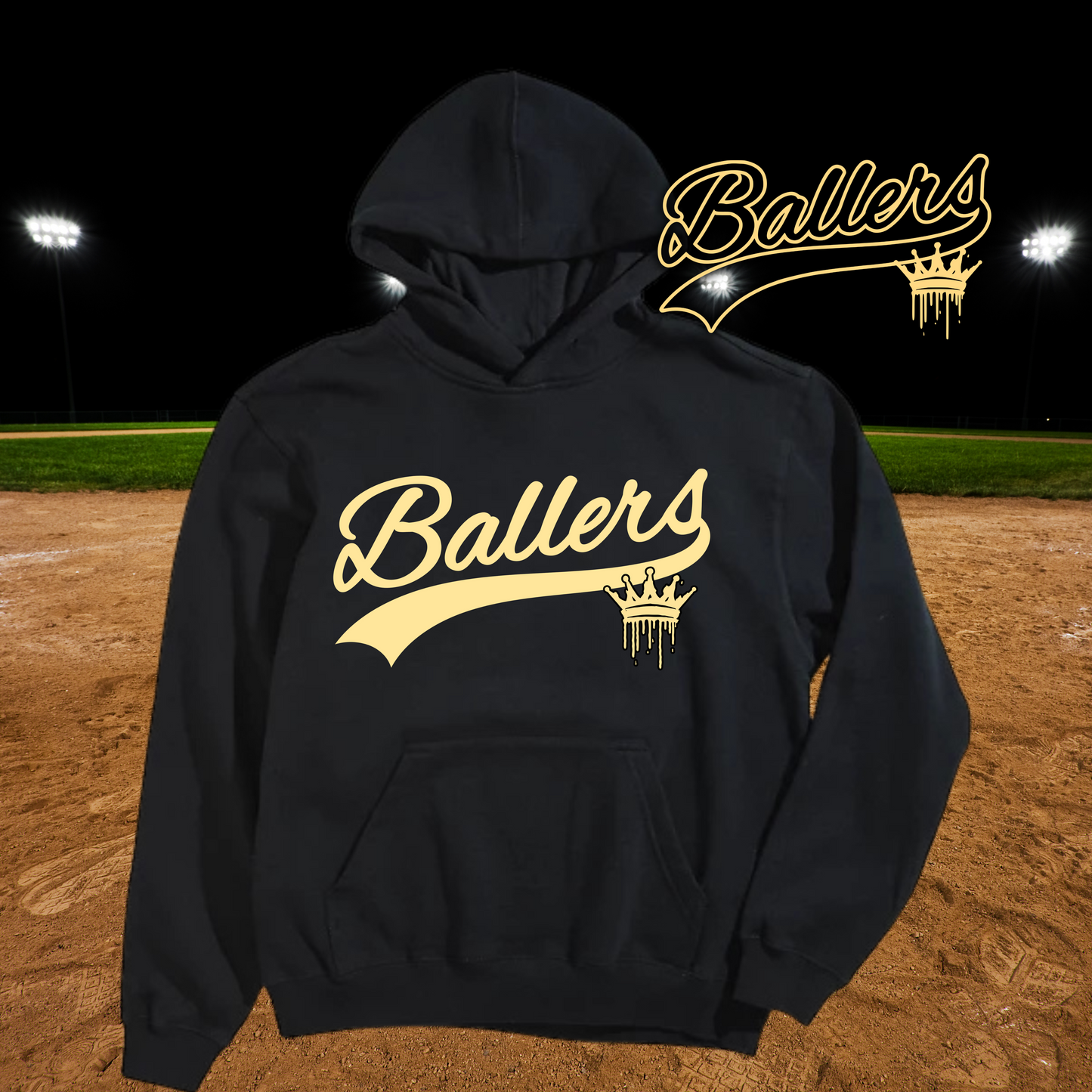 Ballers 2025- gold crown hoodie front and back